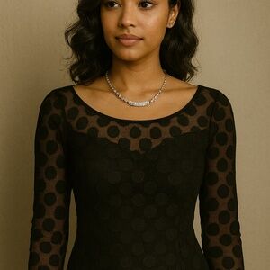 Trixxi Black Polka Dot Mesh Dress | Gently Used, Vintage Style Evening Look (M)